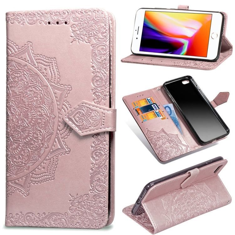 For iPhone SE 2022 / SE 2020 / 8 / 7 Halfway Mandala Embossing Pattern Horizontal Flip Leather Case with Holder & Card Slots & Wallet & Lanyard