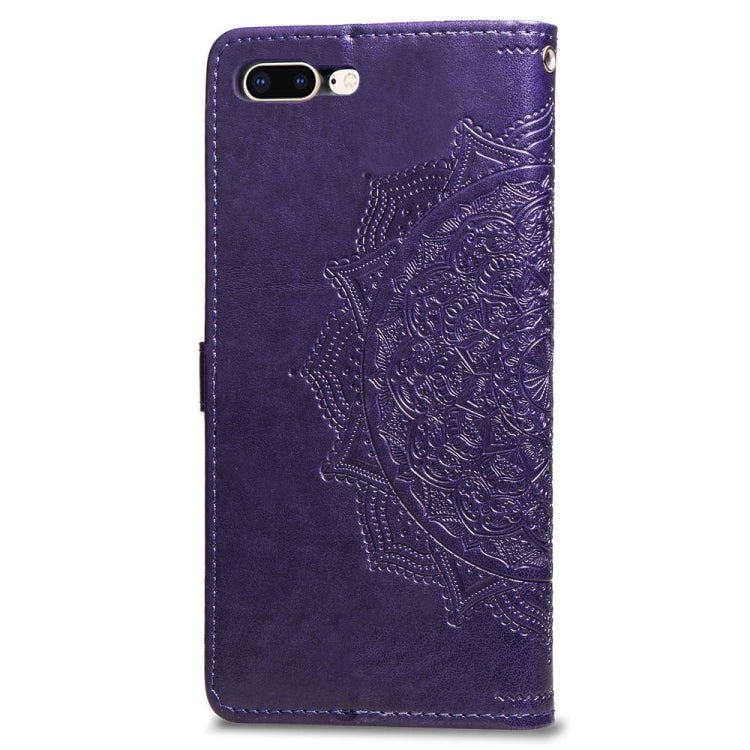 For iPhone 8 Plus / 7 Plus Halfway Mandala Embossing Pattern Horizontal Flip Leather Case with Holder & Card Slots & Wallet & Lanyard
