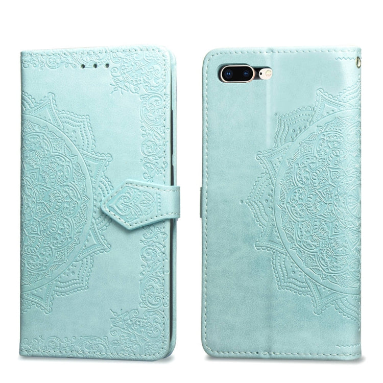 For iPhone 8 Plus / 7 Plus Halfway Mandala Embossing Pattern Horizontal Flip Leather Case with Holder & Card Slots & Wallet & Lanyard