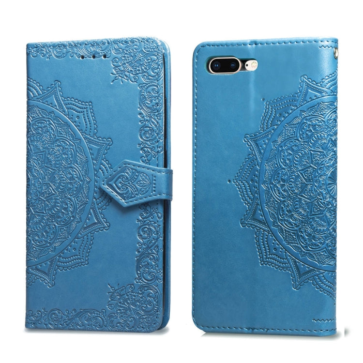 For iPhone 8 Plus / 7 Plus Halfway Mandala Embossing Pattern Horizontal Flip Leather Case with Holder & Card Slots & Wallet & Lanyard