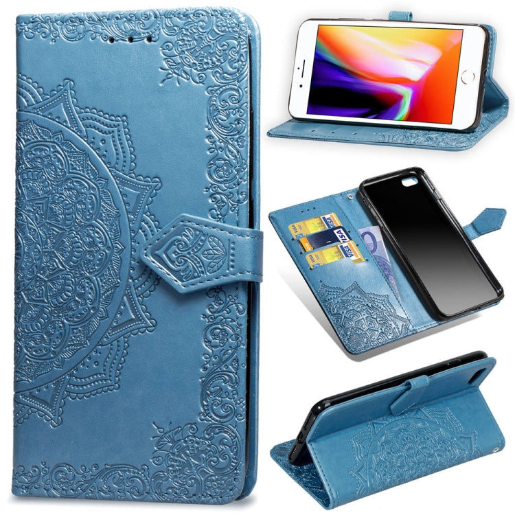 For iPhone 8 Plus / 7 Plus Halfway Mandala Embossing Pattern Horizontal Flip Leather Case with Holder & Card Slots & Wallet & Lanyard