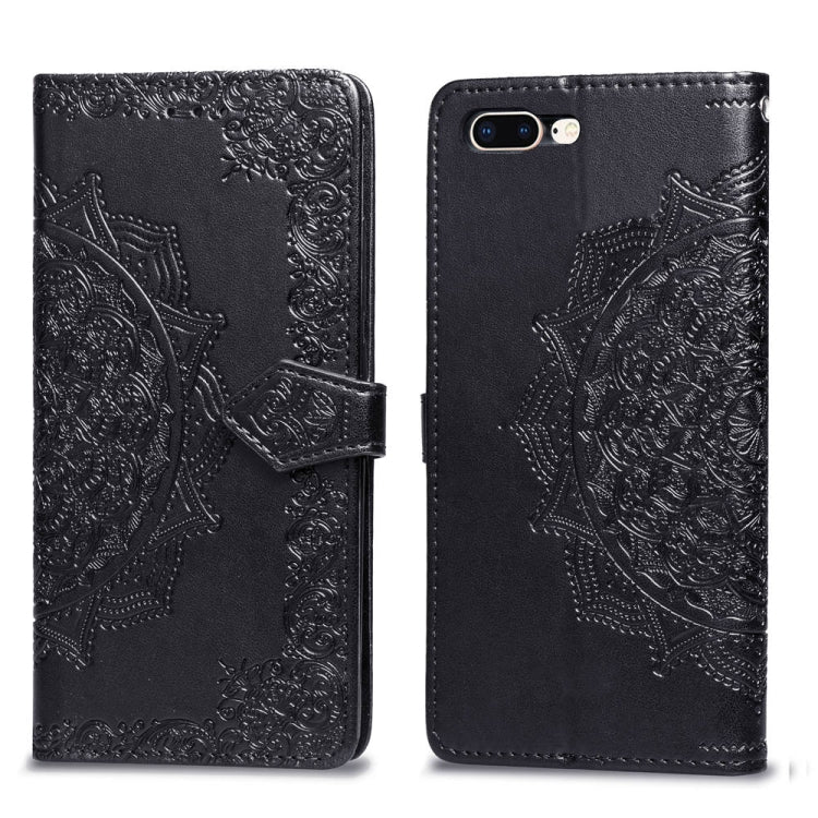 For iPhone 8 Plus / 7 Plus Halfway Mandala Embossing Pattern Horizontal Flip Leather Case with Holder & Card Slots & Wallet & Lanyard