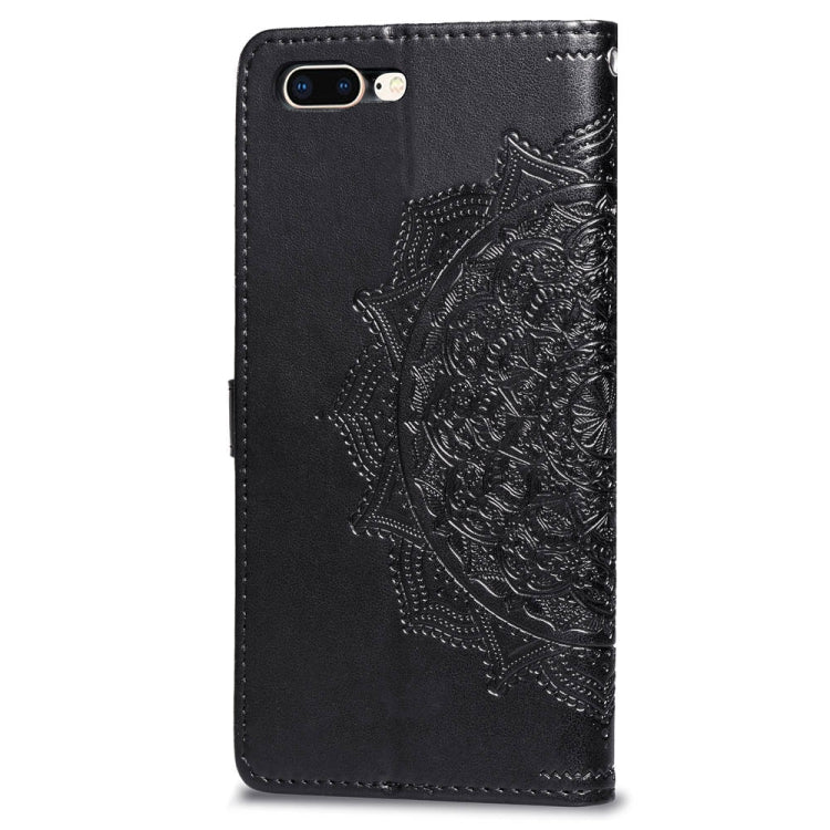 For iPhone 8 Plus / 7 Plus Halfway Mandala Embossing Pattern Horizontal Flip Leather Case with Holder & Card Slots & Wallet & Lanyard