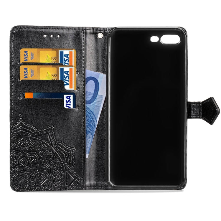 For iPhone 8 Plus / 7 Plus Halfway Mandala Embossing Pattern Horizontal Flip Leather Case with Holder & Card Slots & Wallet & Lanyard