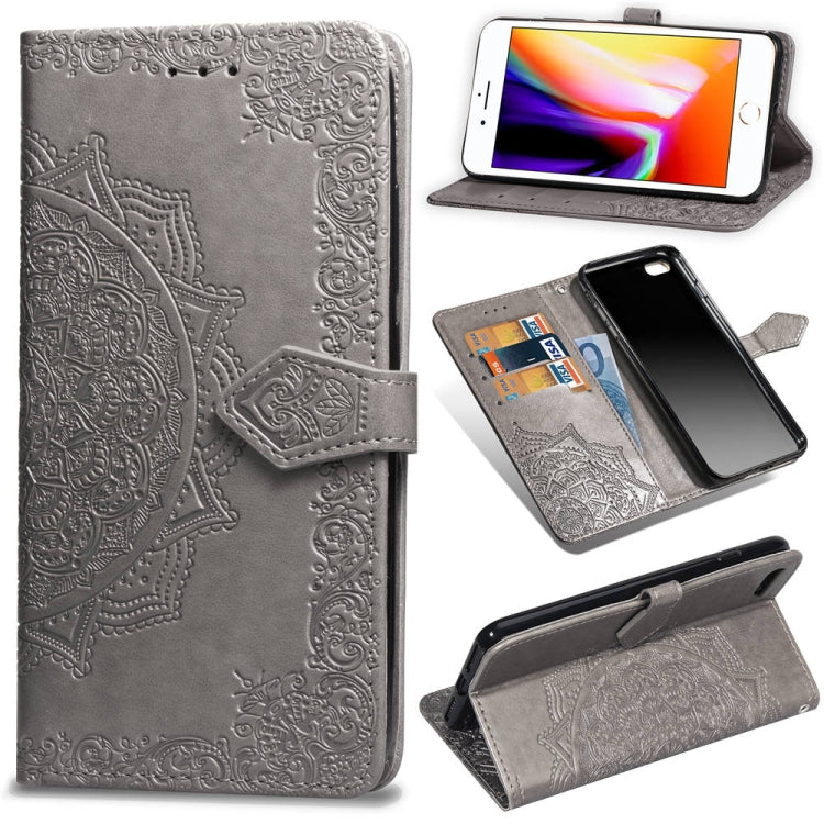 For iPhone 8 Plus / 7 Plus Halfway Mandala Embossing Pattern Horizontal Flip Leather Case with Holder & Card Slots & Wallet & Lanyard