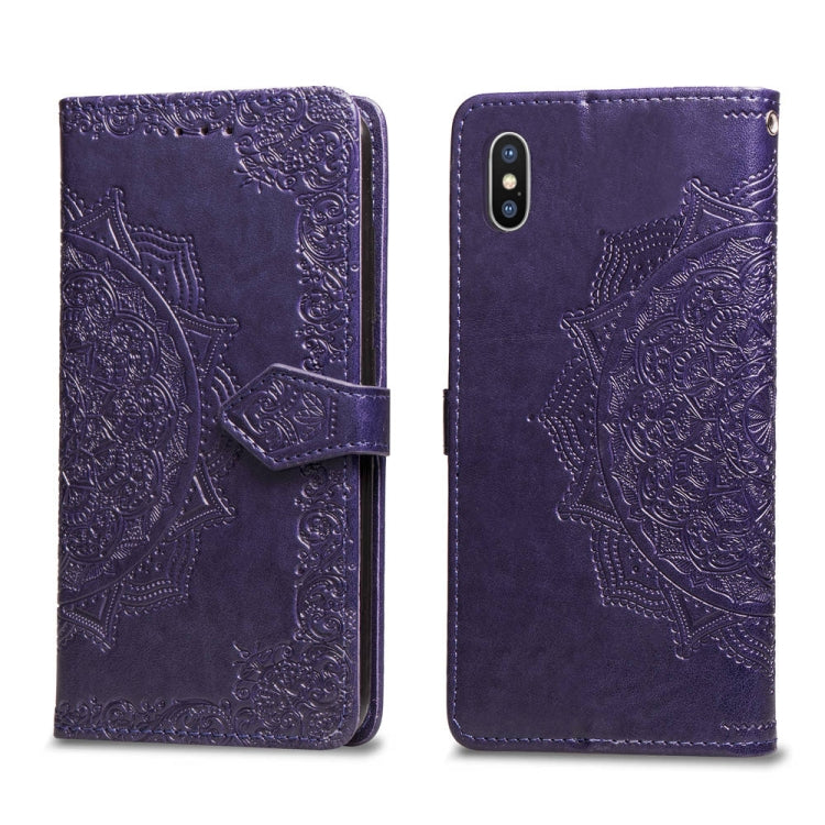 For iPhone XS Max Halfway Mandala Embossing Pattern Horizontal Flip Leather Case with Holder & Card Slots & Wallet & Lanyard