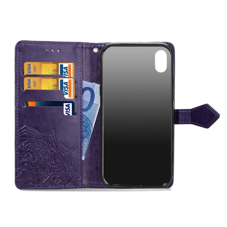 For iPhone XS Max Halfway Mandala Embossing Pattern Horizontal Flip Leather Case with Holder & Card Slots & Wallet & Lanyard
