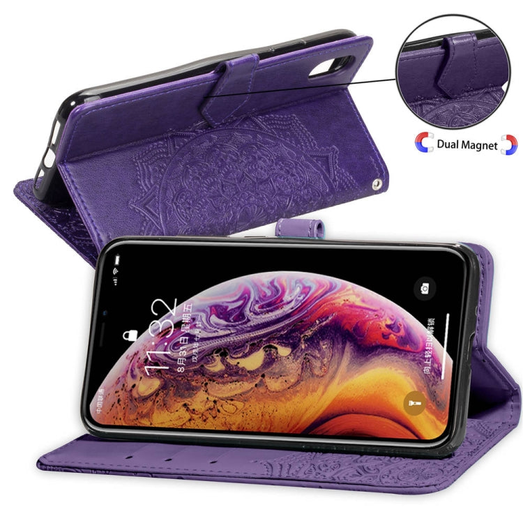 For iPhone XS Max Halfway Mandala Embossing Pattern Horizontal Flip Leather Case with Holder & Card Slots & Wallet & Lanyard