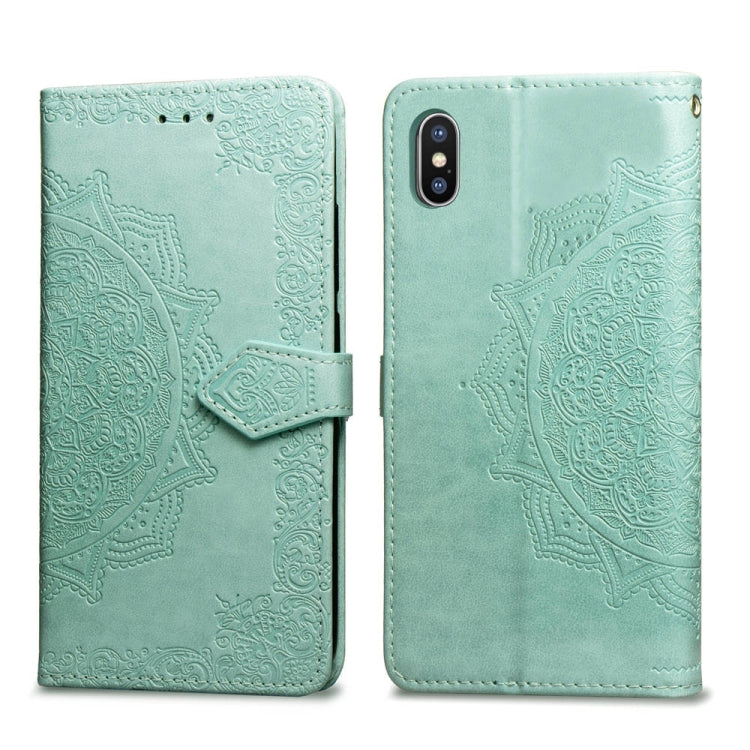 For iPhone XS Max Halfway Mandala Embossing Pattern Horizontal Flip Leather Case with Holder & Card Slots & Wallet & Lanyard