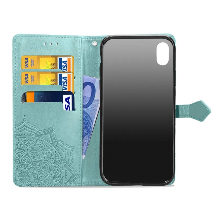 For iPhone XS Max Halfway Mandala Embossing Pattern Horizontal Flip Leather Case with Holder & Card Slots & Wallet & Lanyard