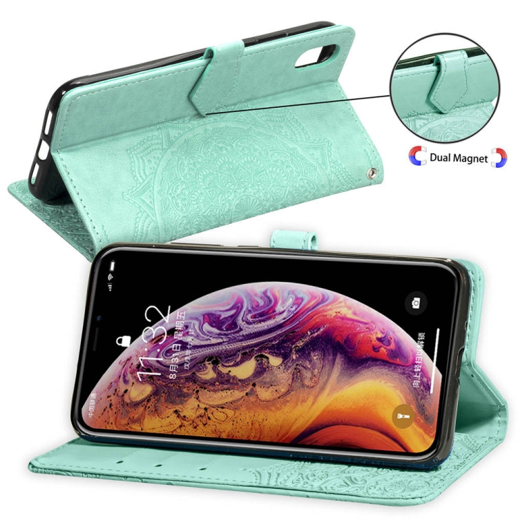 For iPhone XS Max Halfway Mandala Embossing Pattern Horizontal Flip Leather Case with Holder & Card Slots & Wallet & Lanyard