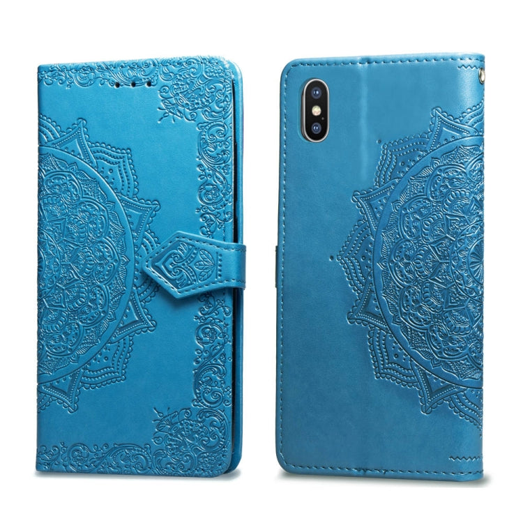 For iPhone XS Max Halfway Mandala Embossing Pattern Horizontal Flip Leather Case with Holder & Card Slots & Wallet & Lanyard