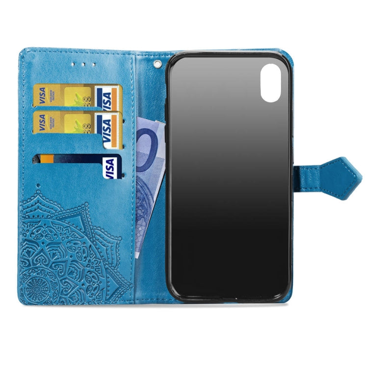 For iPhone XS Max Halfway Mandala Embossing Pattern Horizontal Flip Leather Case with Holder & Card Slots & Wallet & Lanyard