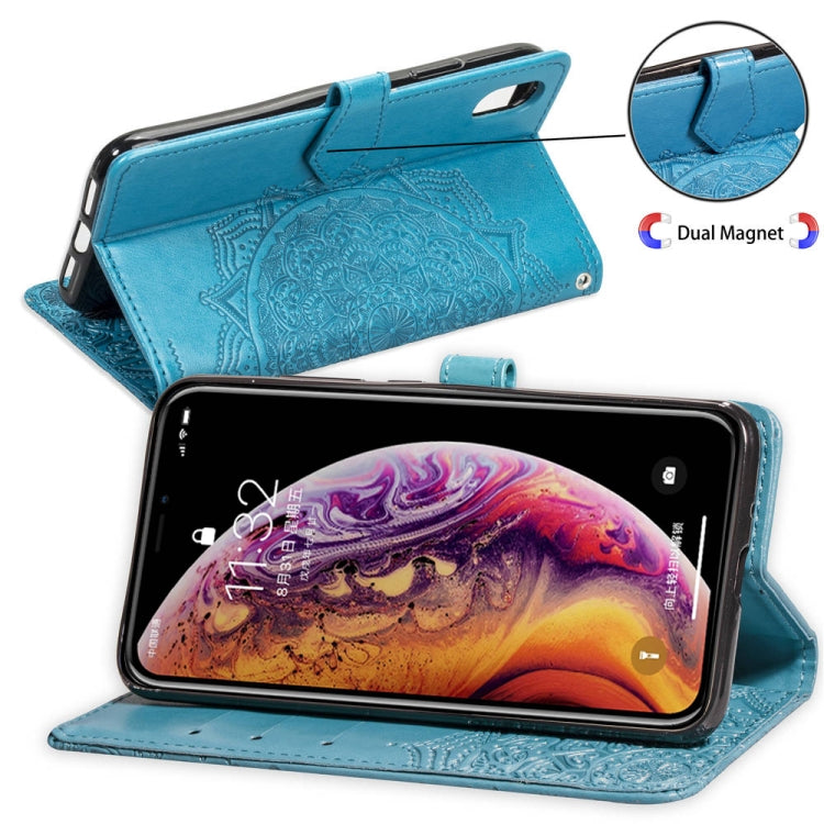 For iPhone XS Max Halfway Mandala Embossing Pattern Horizontal Flip Leather Case with Holder & Card Slots & Wallet & Lanyard