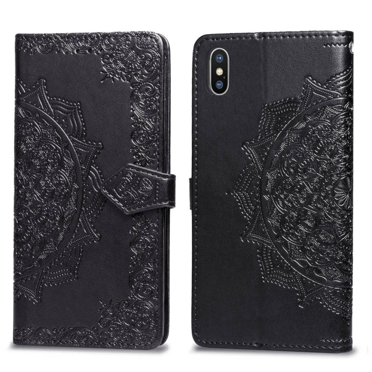 For iPhone XS Max Halfway Mandala Embossing Pattern Horizontal Flip Leather Case with Holder & Card Slots & Wallet & Lanyard