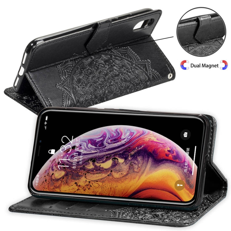 For iPhone XS Max Halfway Mandala Embossing Pattern Horizontal Flip Leather Case with Holder & Card Slots & Wallet & Lanyard