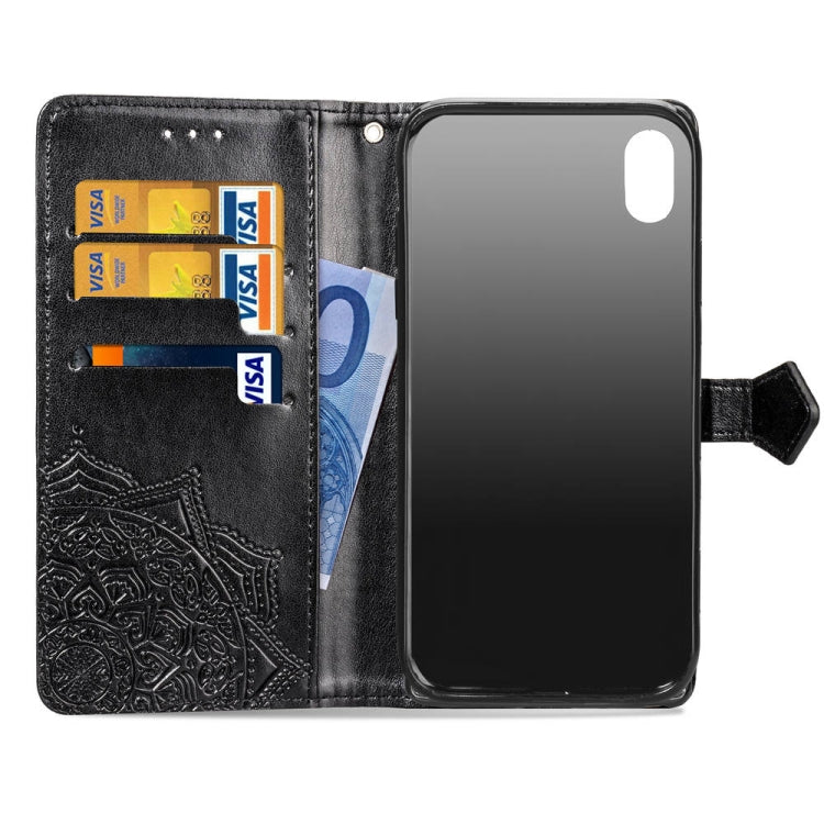 For iPhone XS Max Halfway Mandala Embossing Pattern Horizontal Flip Leather Case with Holder & Card Slots & Wallet & Lanyard