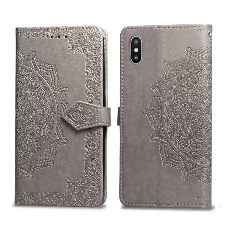 For iPhone XS Max Halfway Mandala Embossing Pattern Horizontal Flip Leather Case with Holder & Card Slots & Wallet & Lanyard