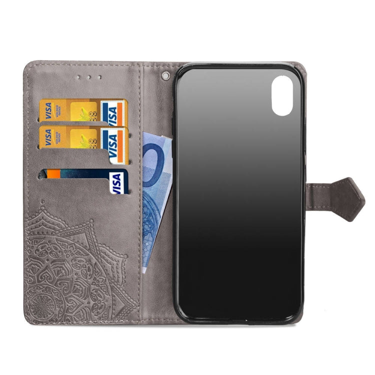 For iPhone XS Max Halfway Mandala Embossing Pattern Horizontal Flip Leather Case with Holder & Card Slots & Wallet & Lanyard