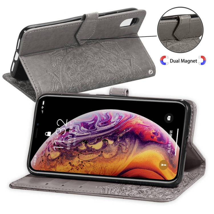 For iPhone XS Max Halfway Mandala Embossing Pattern Horizontal Flip Leather Case with Holder & Card Slots & Wallet & Lanyard