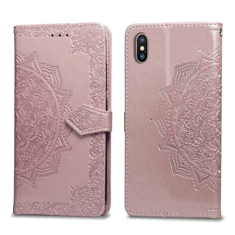 For iPhone XS Max Halfway Mandala Embossing Pattern Horizontal Flip Leather Case with Holder & Card Slots & Wallet & Lanyard