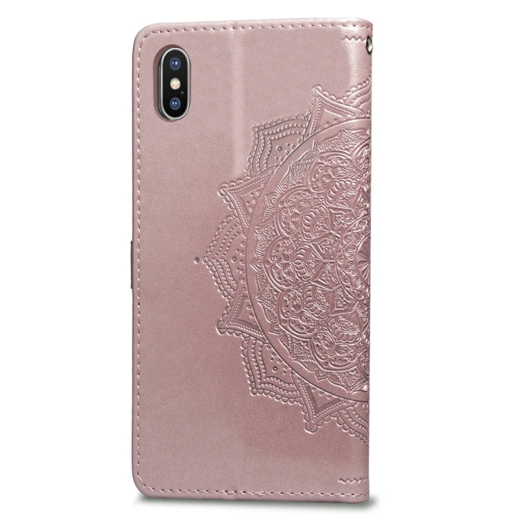 For iPhone XS Max Halfway Mandala Embossing Pattern Horizontal Flip Leather Case with Holder & Card Slots & Wallet & Lanyard