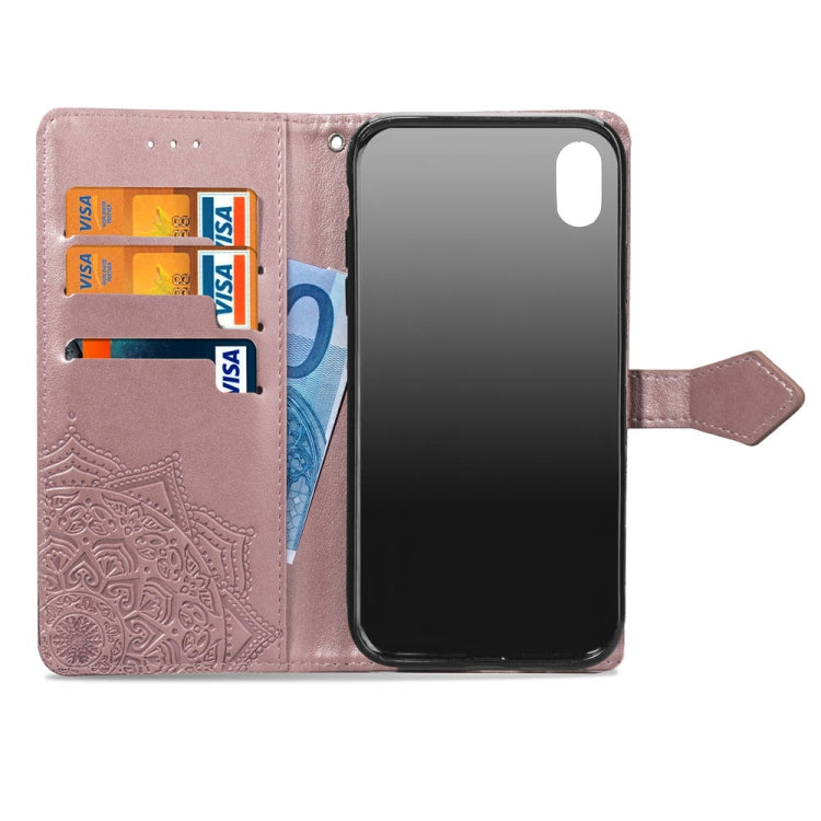For iPhone XS Max Halfway Mandala Embossing Pattern Horizontal Flip Leather Case with Holder & Card Slots & Wallet & Lanyard