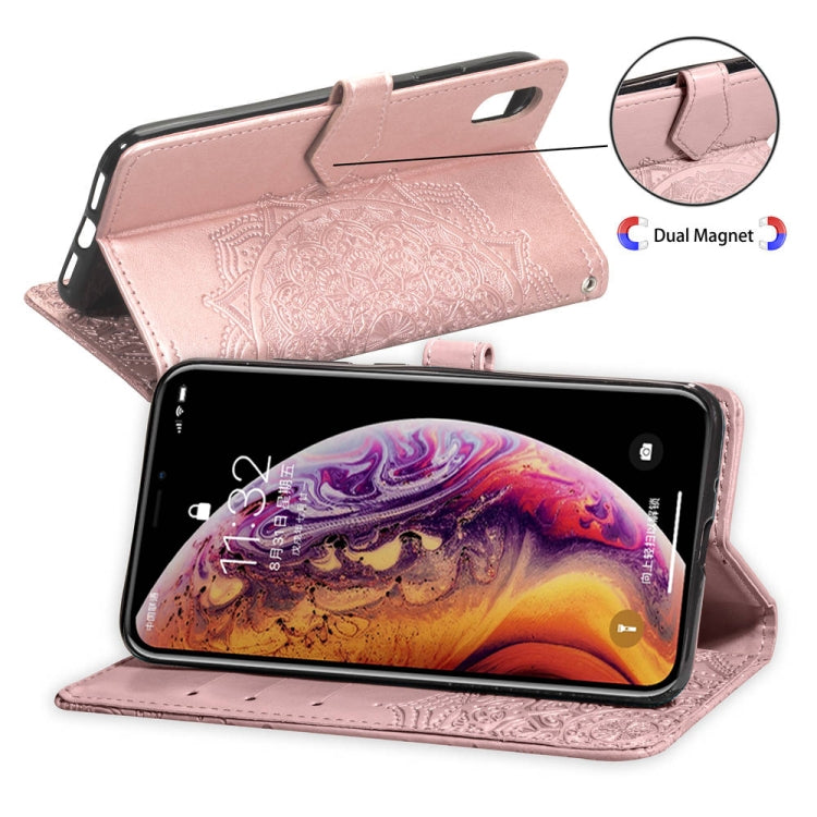 For iPhone XS Max Halfway Mandala Embossing Pattern Horizontal Flip Leather Case with Holder & Card Slots & Wallet & Lanyard