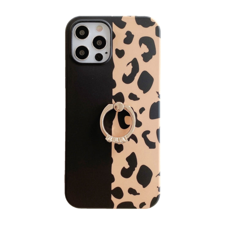 For iPhone 11 Leopard Texture with Ring Metal Rhinestone Bracket Mobile Phone Protective Case