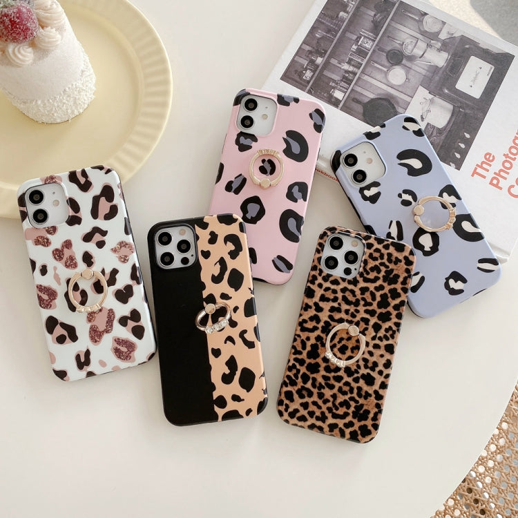 For iPhone 11 Pro Leopard Texture with Ring Metal Rhinestone Bracket Mobile Phone Protective Case