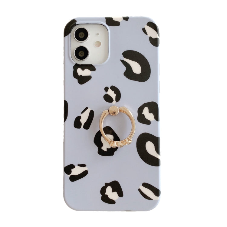 For iPhone 11 Pro Max Leopard Texture with Ring Metal Rhinestone Bracket Mobile Phone Protective Case