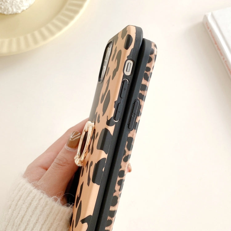 For iPhone 12 Pro Max Leopard Texture with Ring Metal Rhinestone Bracket Mobile Phone Protective Case