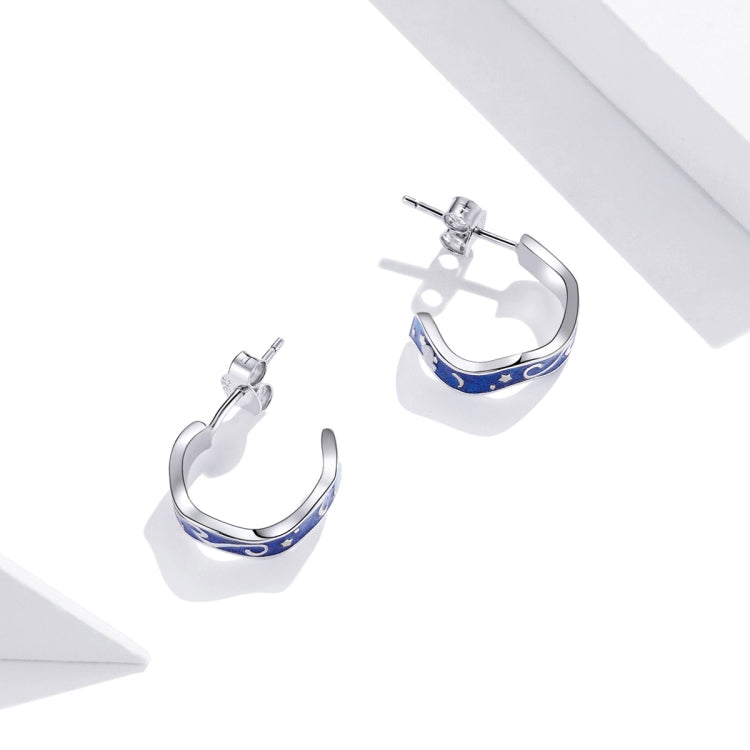 S925 Sterling Silver Star Texture Women Earrings