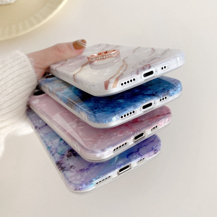 For iPhone 11 Pro Max Shell Texture Marble with Ring Metal Rhinestone Bracket Mobile Phone Protective Case