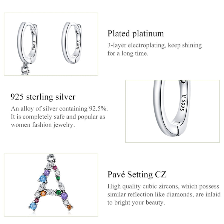 S925 Sterling Silver Colorful Zircon Letters S Asymmetry Women Earrings