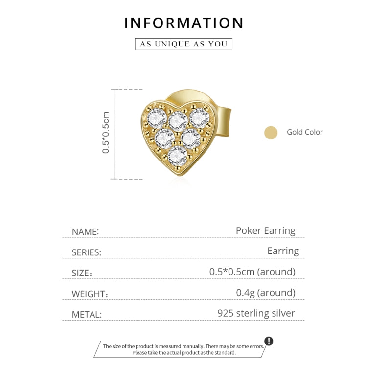 S925 Sterling Silver Red Heart Poker Women Earrings