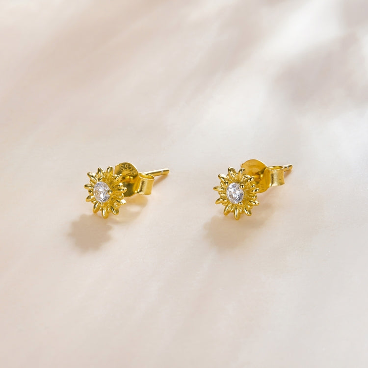 S925 Sterling Silver Gold Sun Flower Women Earrings
