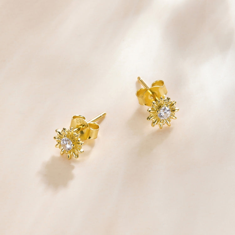 S925 Sterling Silver Gold Sun Flower Women Earrings