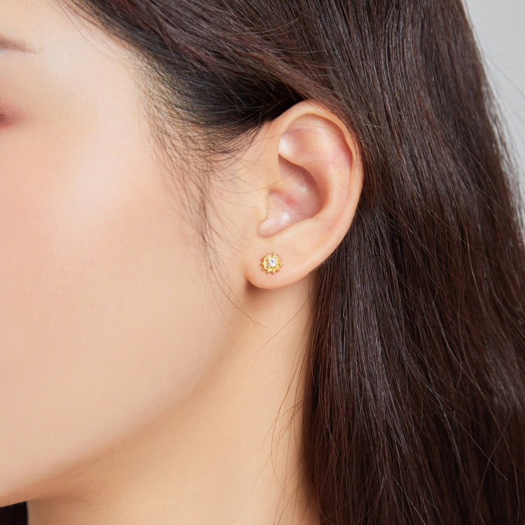 S925 Sterling Silver Gold Sun Flower Women Earrings