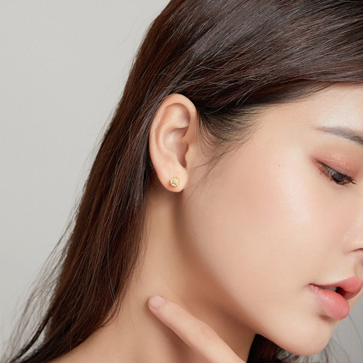 S925 Sterling Silver Gold Sun Flower Women Earrings