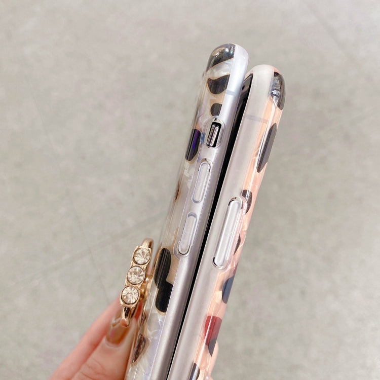 For iPhone 11 Glossy Leopard Pattern Shockproof TPU Case with Diamond Ring Holder
