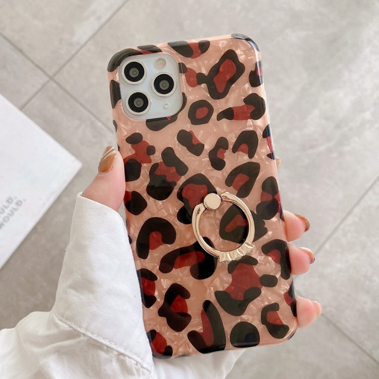 For iPhone 11 Pro Glossy Leopard Pattern Shockproof TPU Case with Diamond Ring Holder