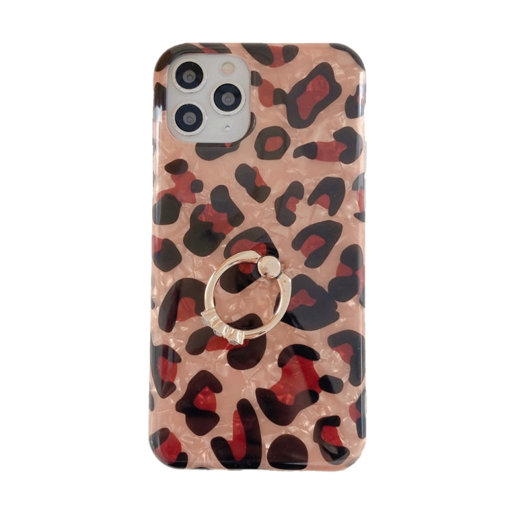 For iPhone 11 Pro Max Glossy Leopard Pattern Shockproof TPU Case with Diamond Ring Holder