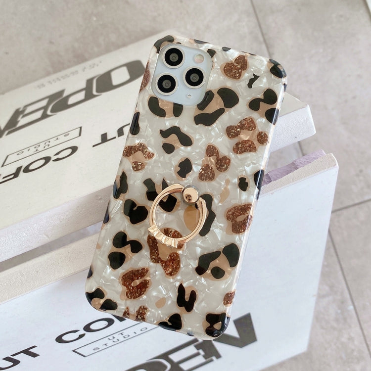 For iPhone 12 mini Glossy Leopard Pattern Shockproof TPU Case with Diamond Ring Holder