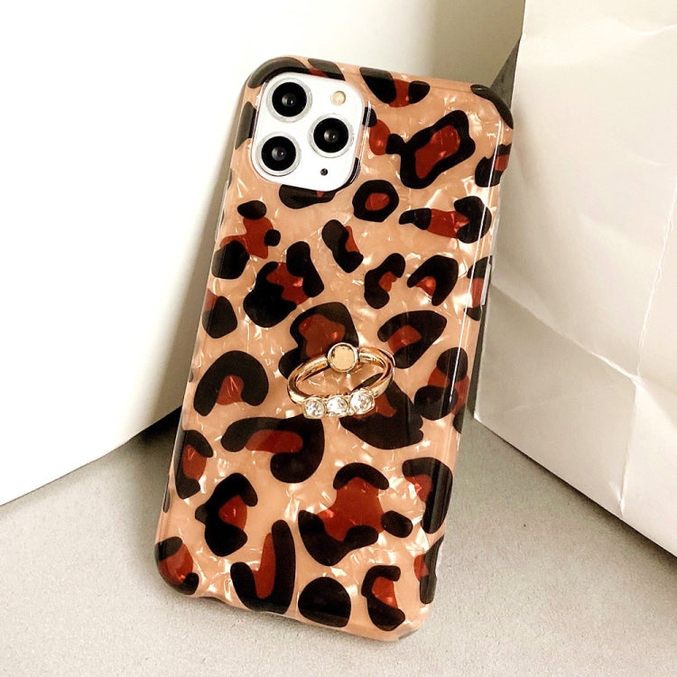 For iPhone 12 mini Glossy Leopard Pattern Shockproof TPU Case with Diamond Ring Holder