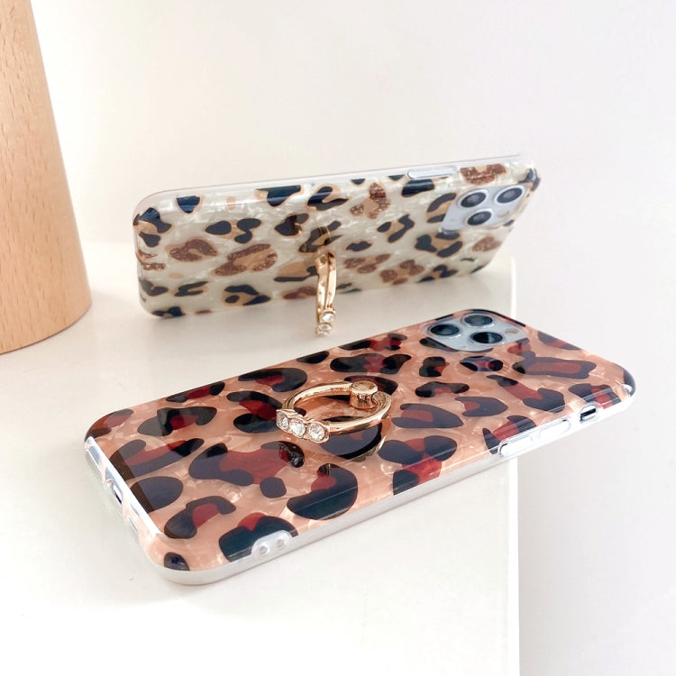 For iPhone 12 mini Glossy Leopard Pattern Shockproof TPU Case with Diamond Ring Holder