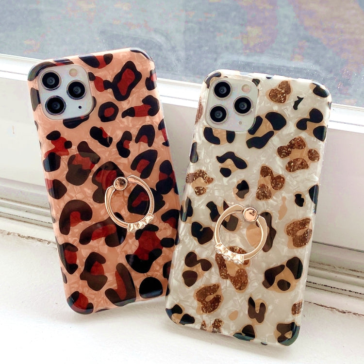 For iPhone 12 mini Glossy Leopard Pattern Shockproof TPU Case with Diamond Ring Holder