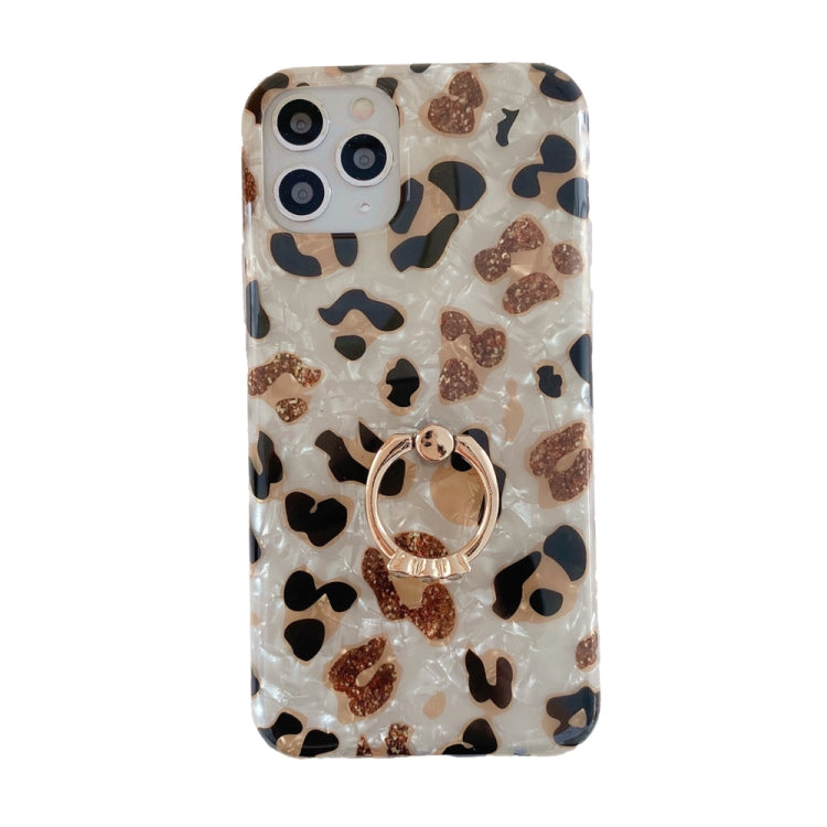 For iPhone 12 Pro Max Glossy Leopard Pattern Shockproof TPU Case with Diamond Ring Holder