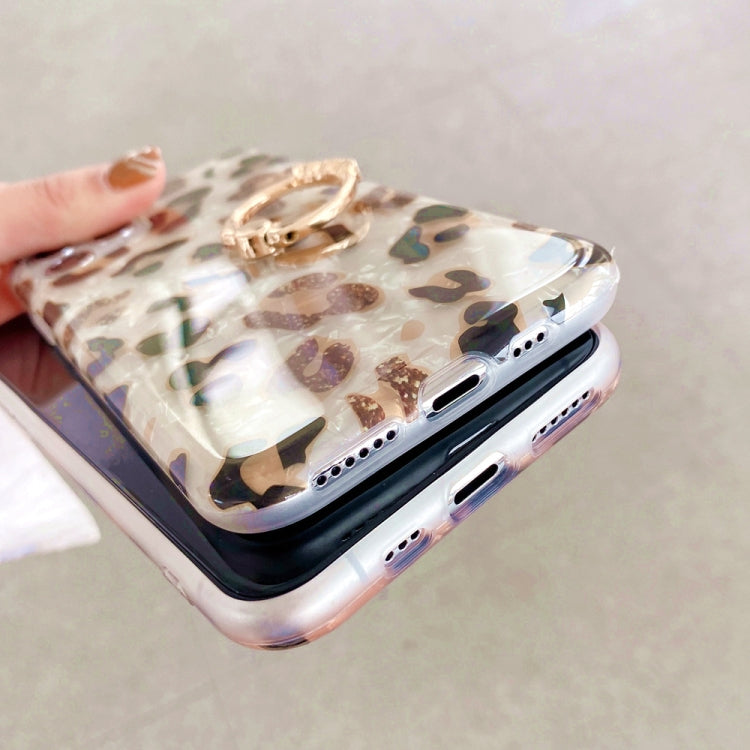 For iPhone 12 Pro Max Glossy Leopard Pattern Shockproof TPU Case with Diamond Ring Holder