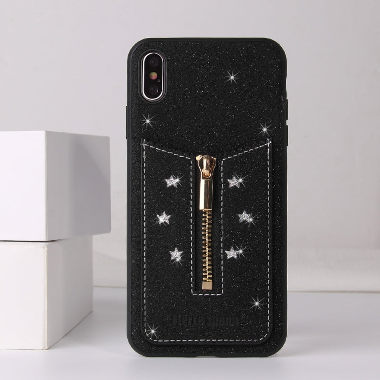 For iPhone XR Starry Sky Star Zipper Protective Case with Card Slot